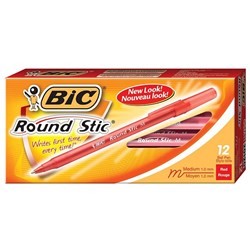 BIC ROUND STIC BALLPOINT PEN Red Box12